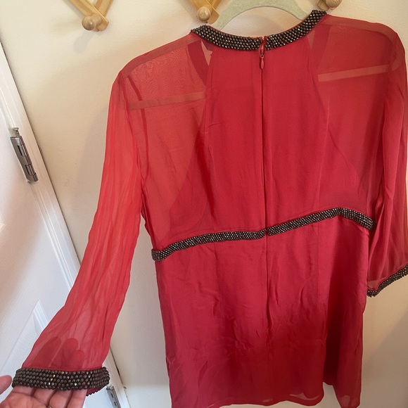 Coral French Connection cocktail dress with jeweled collar, size 12. - Picture 4 of 5